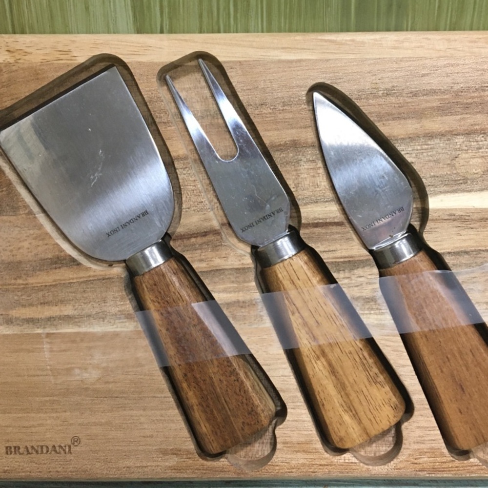 Brandani Wooden Handle Cheese Knife Set - Silver and Brown Charcuterie